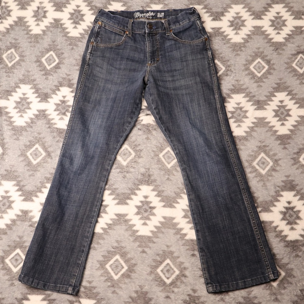 Wrangler Retro Slim Boot Dark Wash Jeans 30x30 Hemmed Mens Blue Denim